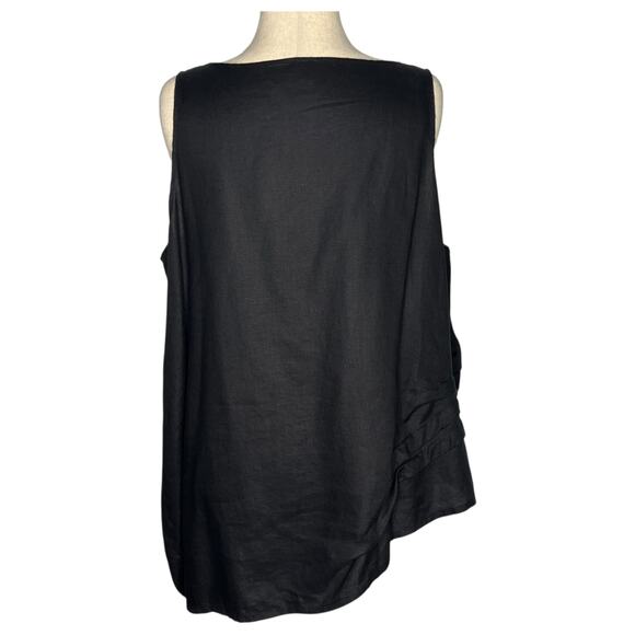 Krista Larson KL Playwear Tank Top OS Black Linen Asymmetric Lagenlook USA Made - Picture 2 of 11
